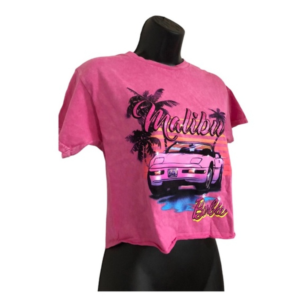 Barbie pink Malibu Barbie corvette graphic print crop rolled hem t-shirt size XS